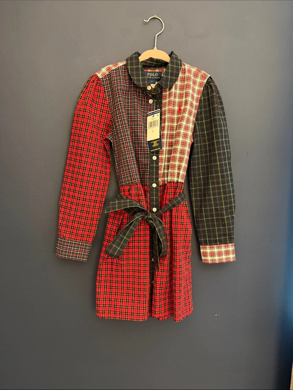 NWT Polo Ralph Lauren Girls Patchwork Plaid Shirt Dress Size 6 Holiday Tartan